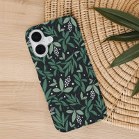 Green Botanical Fern Foliage & White Berry Pattern