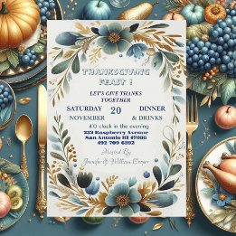 Green Botanical Foliage Autumn Thanksgiving Feast Invitation