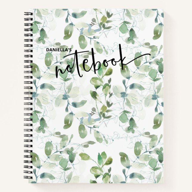 Green Botanical Foliage Watercolor Notebook (Front)