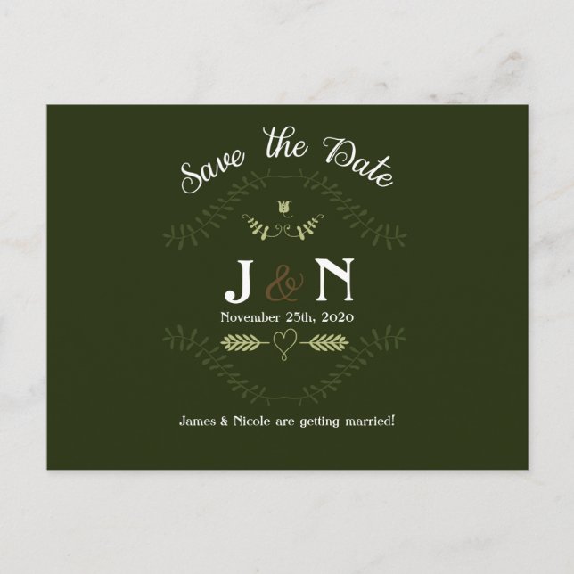 Green Botanical Forest Wedding Save The Date Announcement Postcard (Front)