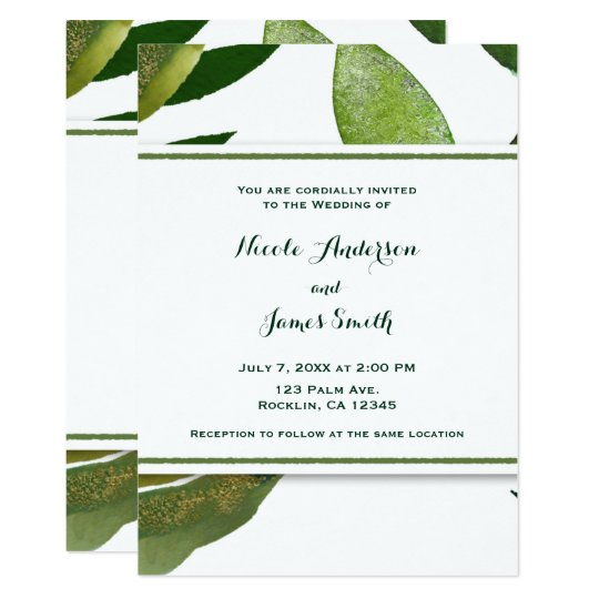 Green Botanical Glam Plant Leaves Elegant Wedding Card