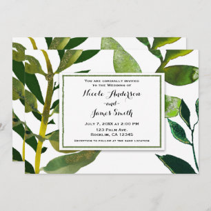 Green Botanical Glam Plant Leaves Elegant Wedding Invitation