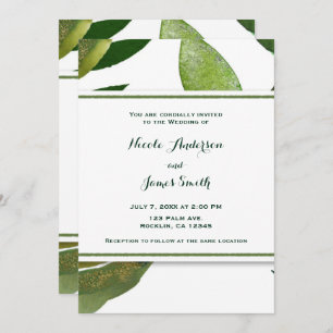 Green Botanical Glam Plant Leaves Elegant Wedding Invitation