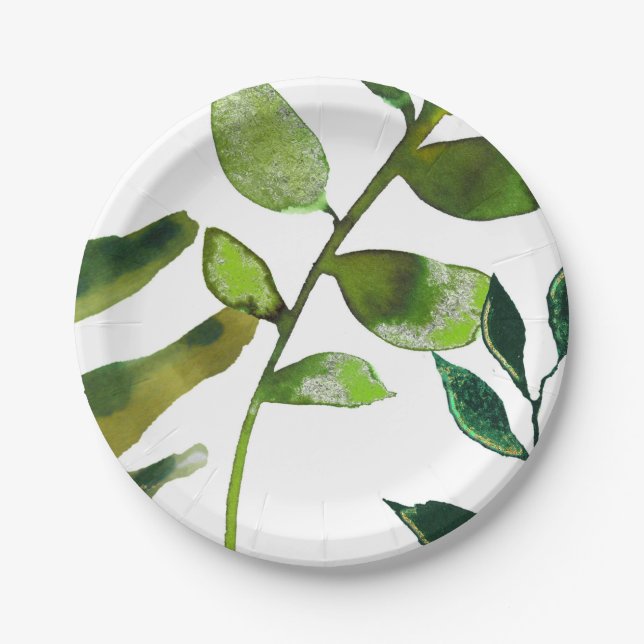 Green Botanical Glam Plant Leaves Elegant Wedding Paper Plate (Front)