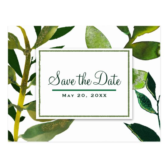 Green Botanical Glam Plant Leaves Save the Date Postcard