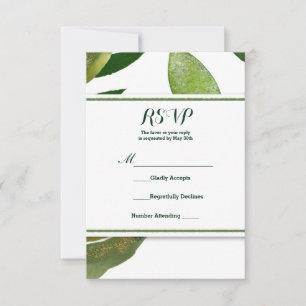 Green Botanical Glam Plant Leaves Wedding RSVP Card