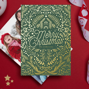 Green Botanical & Gold Merry Christmas Foil Holiday Card