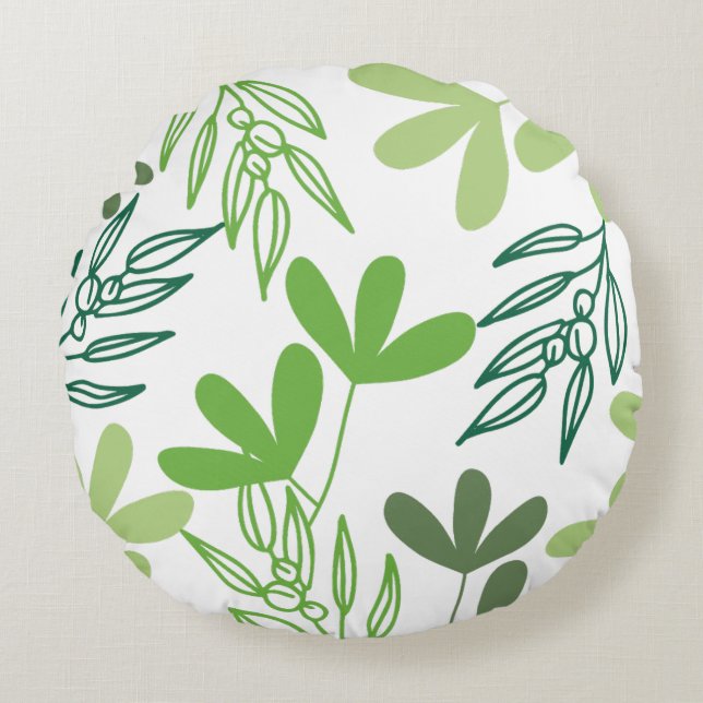 Green Botanical Harmony Pattern Round Pillow (Front)