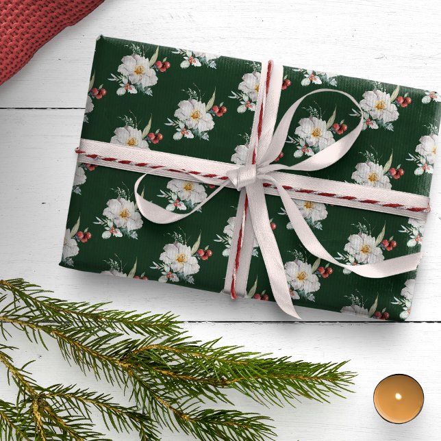 Green Botanical Holiday Wrapping Paper (Green Boho Floral Christmas Botanical Holiday Wrapping Paper by Painted Paperie
)