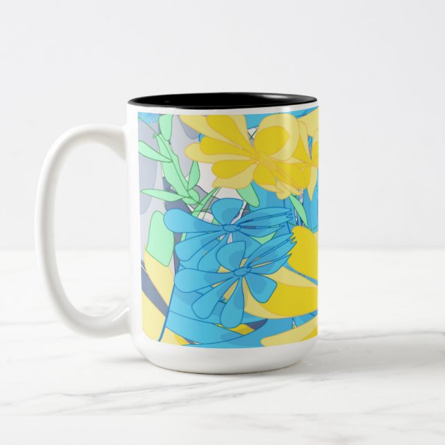 Green Botanical Leaf & Flower Minimal Pattern Mug (Left)