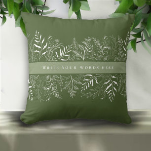 Green Botanical Leaf Frame Custom Text Cushion