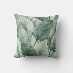 Green Botanical Leaf Pattern Decorative Cushion