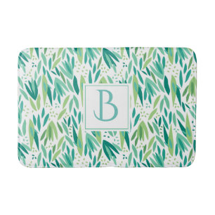 Green Botanical Leafs Seamless Pattern Bath Mat
