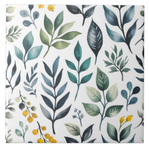 Green Botanical Leaves Ceramic Tile