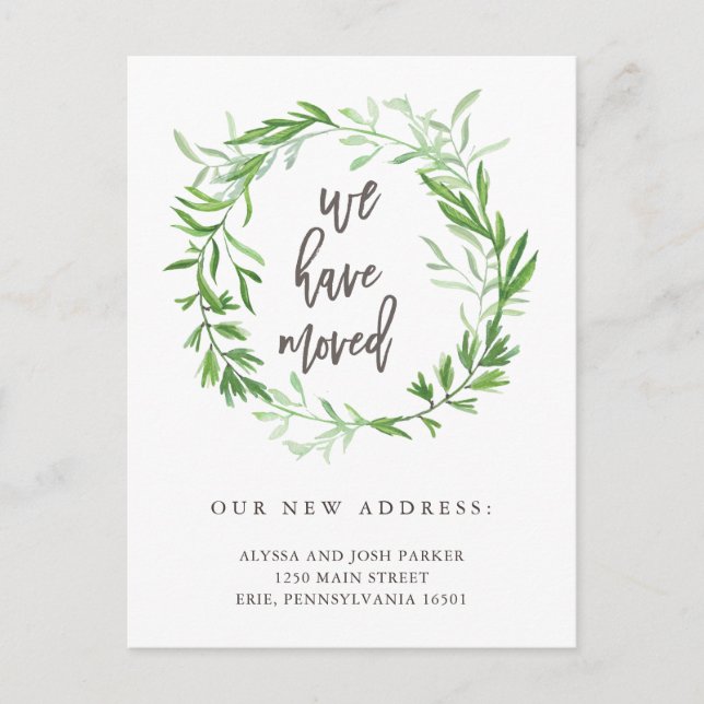 Green Botanical Leaves Moving Announcement (Front)