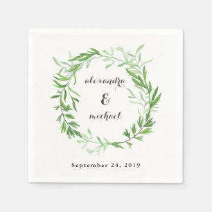 Green Botanical Leaves Wreath Wedding Napkin