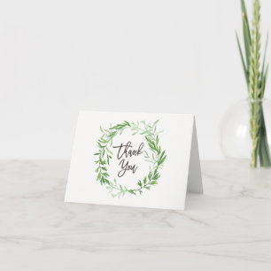 Green Botanical Leaves Wreath Wedding Thank You Card