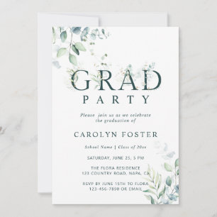 Green Botanical Letter Graduation Party Photo Invitation