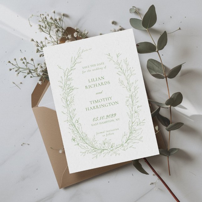 Green Botanical Line Art Frame Wedding Save The Date (Creator Uploaded)