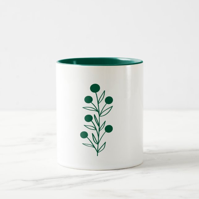 Green Botanical Line Art Two-Tone Coffee Mug (Center)