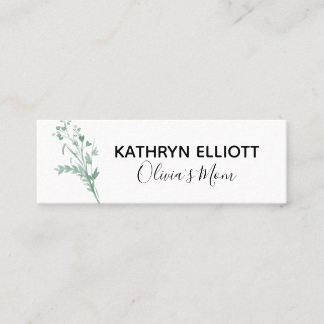 Green Botanical Mummy Play Date Mini Calling Card (Front)