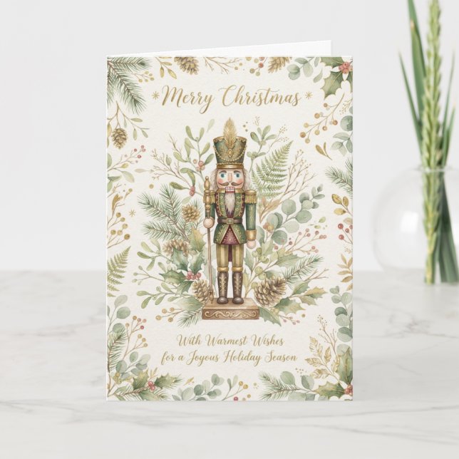 Green Botanical Nutcracker Christmas Card (Front)