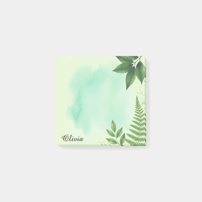 Green Botanical Personalised Sticky Notes (Front)