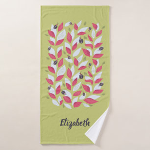 Green Botanical Plant Lover Name Bath Towel