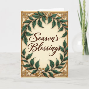 Green Botanical Seasons Blessings Christmas Card