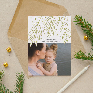 Green Botanical Sprigs Photo Holiday Card