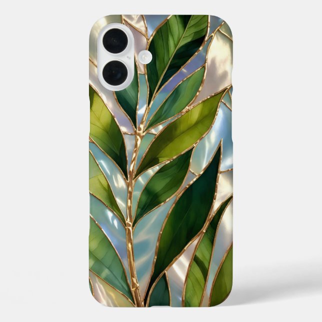 Green Botanical Stained Glass Phone Case (Back)