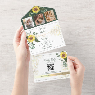 Green Botanical Sunflowers Wedding All In One Invitation