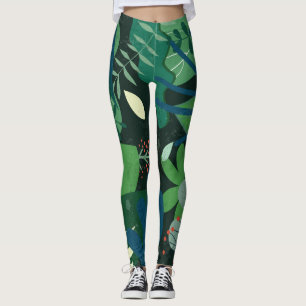 Green Botanical: Tropical Leaves Illustration Leggings