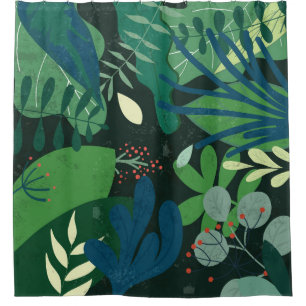 Green Botanical: Tropical Leaves Illustration Shower Curtain