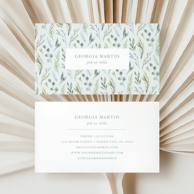 Green Botanical Watercolor Floral Business Card (Creator Uploaded)