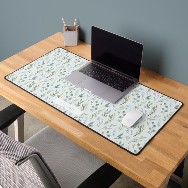 Green Botanical Watercolor Florals Desk Mat (Office 2)