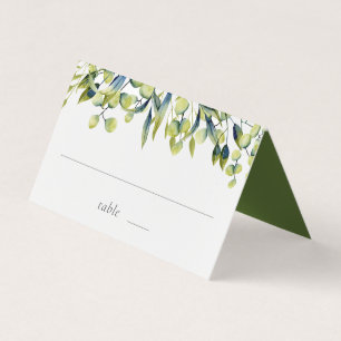 Green Botanical Watercolor Greenery Place Cards