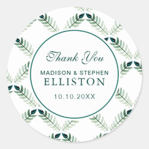 Green Botanical Watercolor Pattern   Thank You Classic Round Sticker