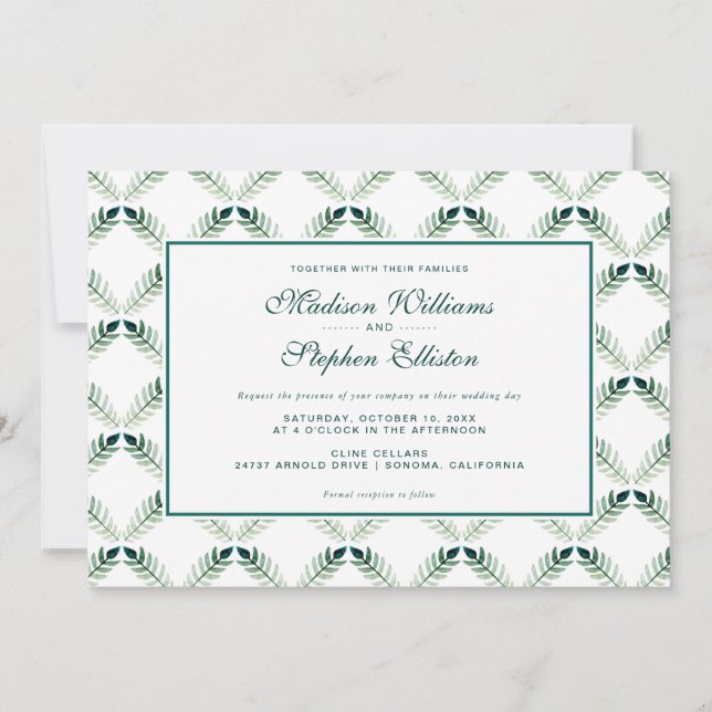 Green Botanical Watercolor Pattern - Wedding Invitation (Front)