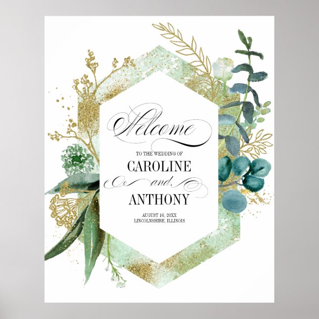 Green Botanical Wedding Welcome Sign (Front)