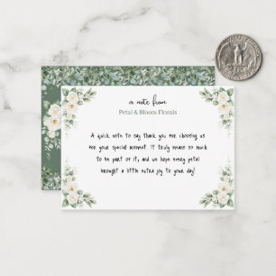 Green Botanical White Rose Flower Shop Thank You Card
