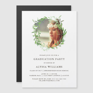 Green Botanical Wreath Graduation Party Magnetic Invitation