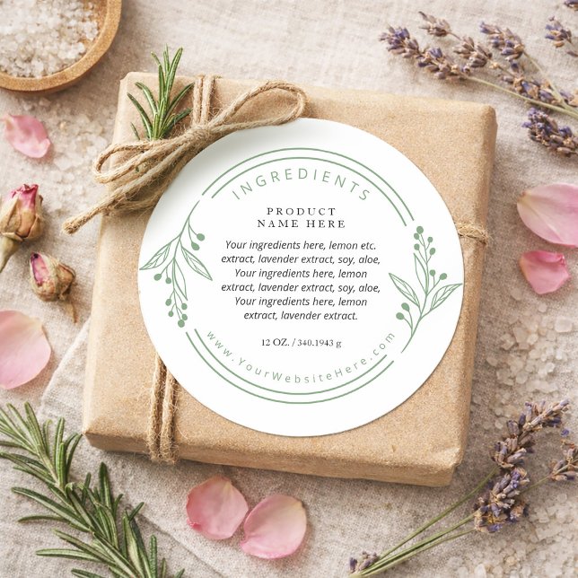 Green Botanical Wreath Ingredients Label Stickers (Green Botanical Wreath Ingredients Label Stickers)