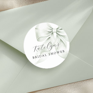 Green Bow Bridal Shower Classic Round Sticker