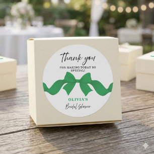 Green Bow Bridal Shower Favour Thank You Sticker