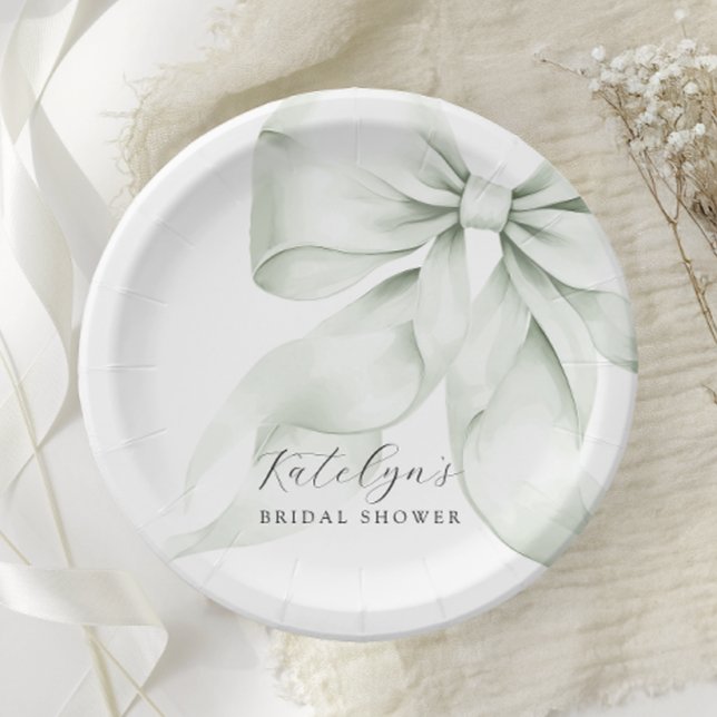 Green Bow Bridal Shower Paper Plate (Creator Uploaded)