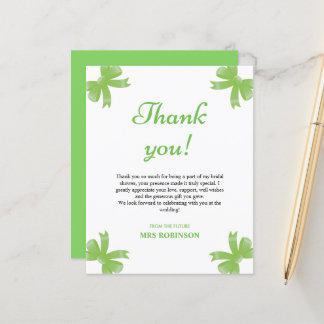 Green Bow Bridal Shower Thank You Card