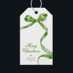 Green Bow Christmas Gift Tag<br><div class="desc">Add a charming touch to your holiday gifts with these personalised gift tags featuring a delightful watercolor green bow design.</div>