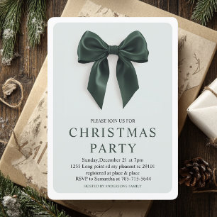 "Green Bow Christmas Party   Elegant Holiday  Invitation