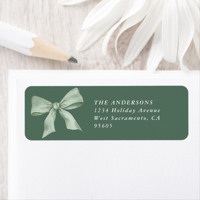 Green Bow Christmas Return Address Label (Insitu)